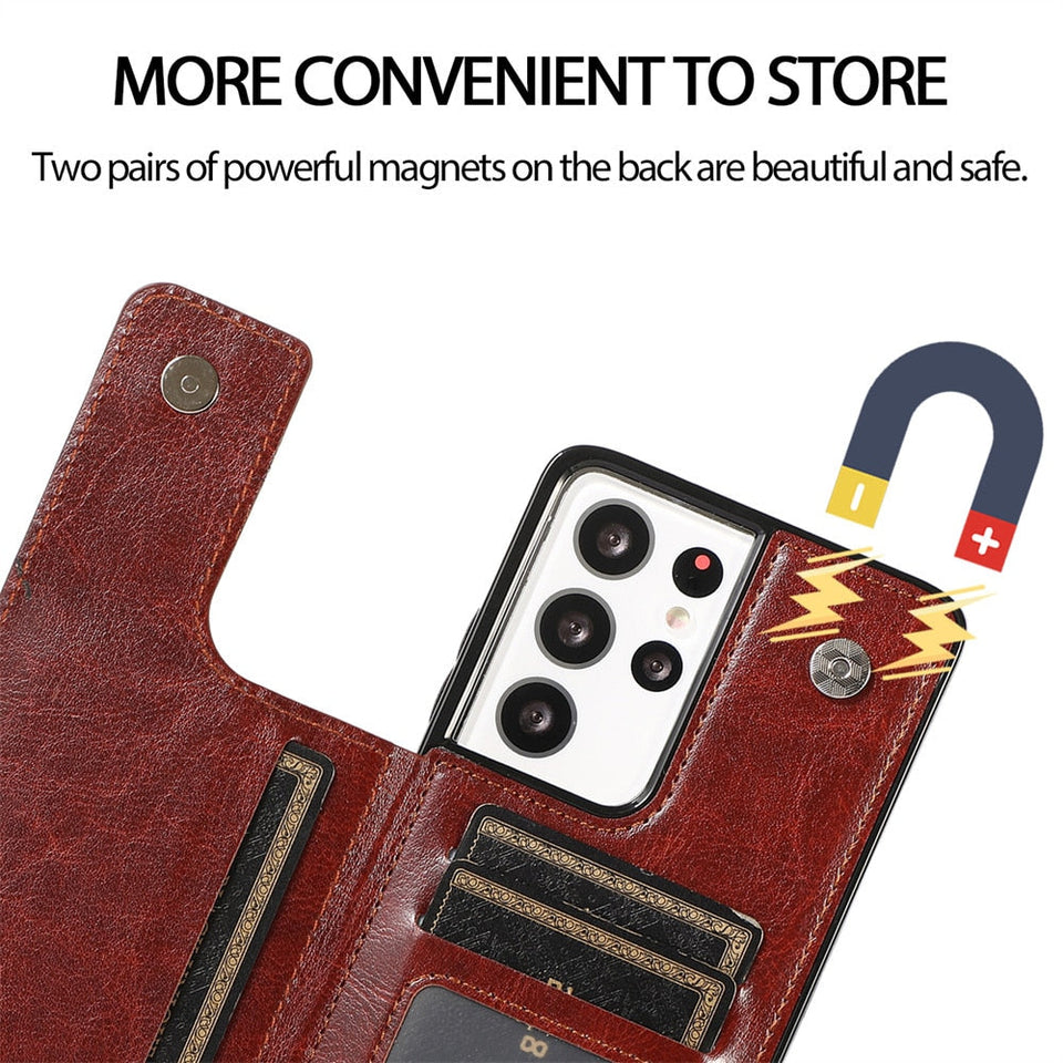 Luxury Leather  Phone Case For Samsung Galaxy S9 With Card Holder (For 4 Cards)