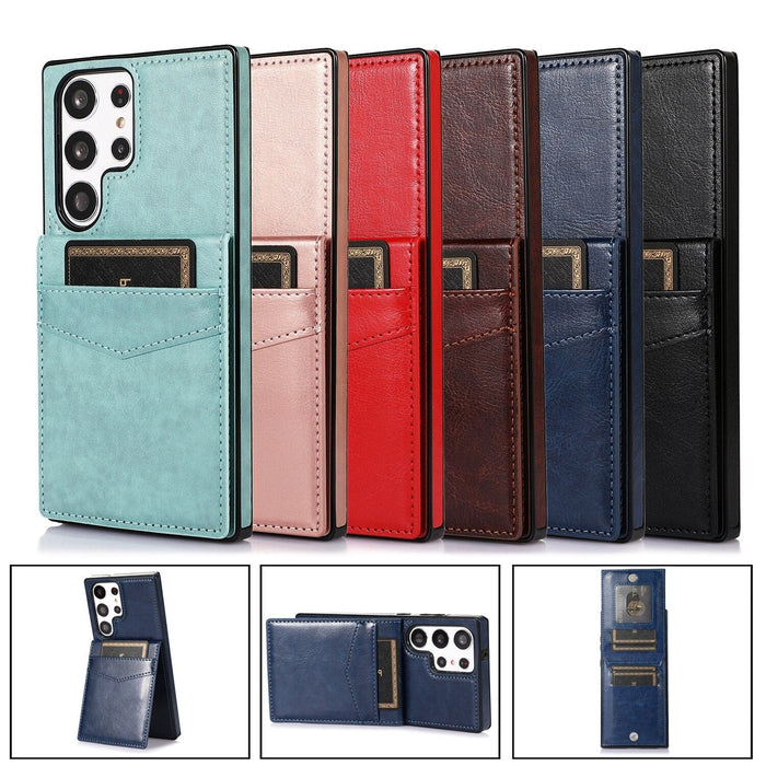 LEATHER PHONE CASE FOR SAMSUNG GALAXY S22 SERIES WITH CARD SLOT TO HOLD 5 CARDS