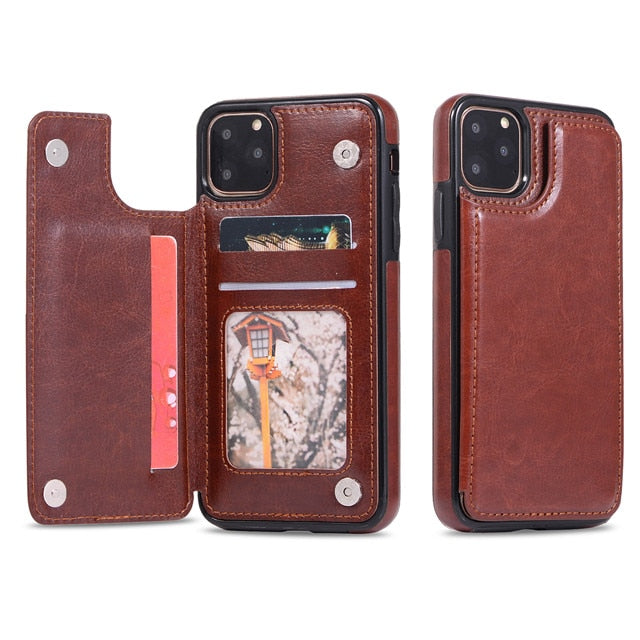 Luxury Leather iPhone Case With Card Holder(For 4 Cards)