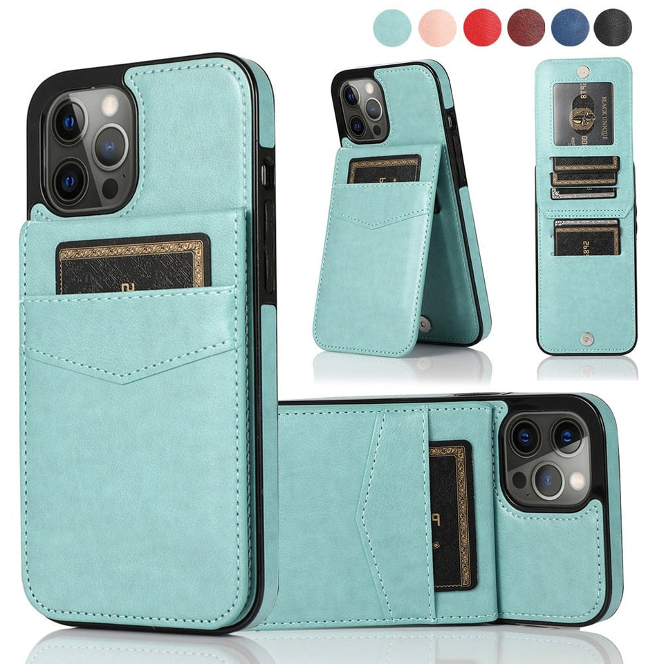 LEATHER PHONE CASE FOR SAMSUNG GALAXY NOTE 10 SERIES WITH CARD SLOT TO HOLD 5 CARDS