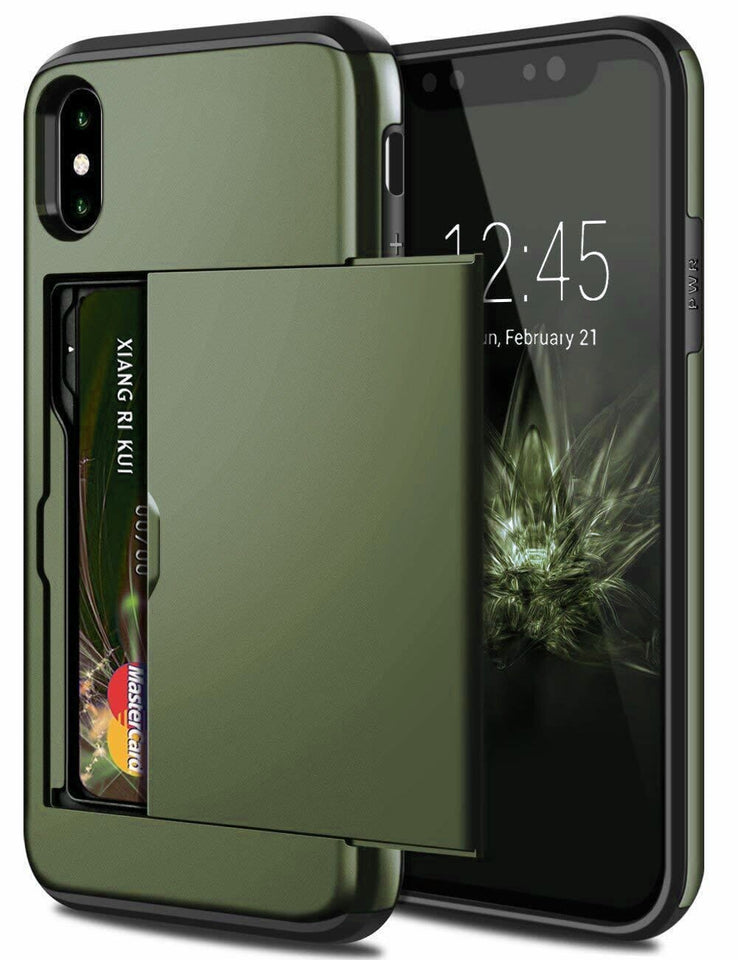 für Apple iPhone 8 Serie (2 Karten) Mobile Phone cases Handyhülle mit Kartenfach Army Green For iPhone 8Plus