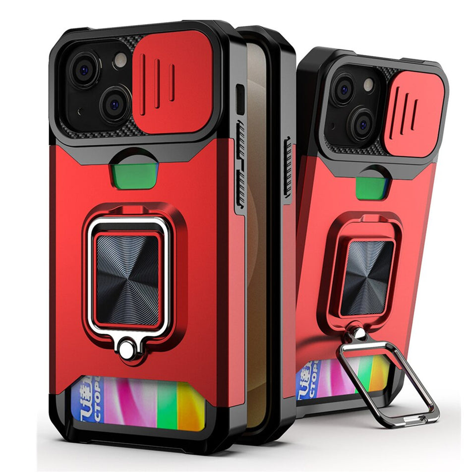 3-in-1 Shielded Ring Case With Card Slot For Apple iPhone 12 Series
