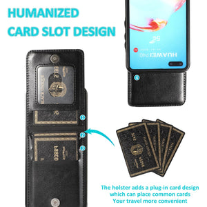 LEATHER PHONE CASE FOR HUAWEI P30 SERIES  WITH STAND (HOLDS 5 CARDS)