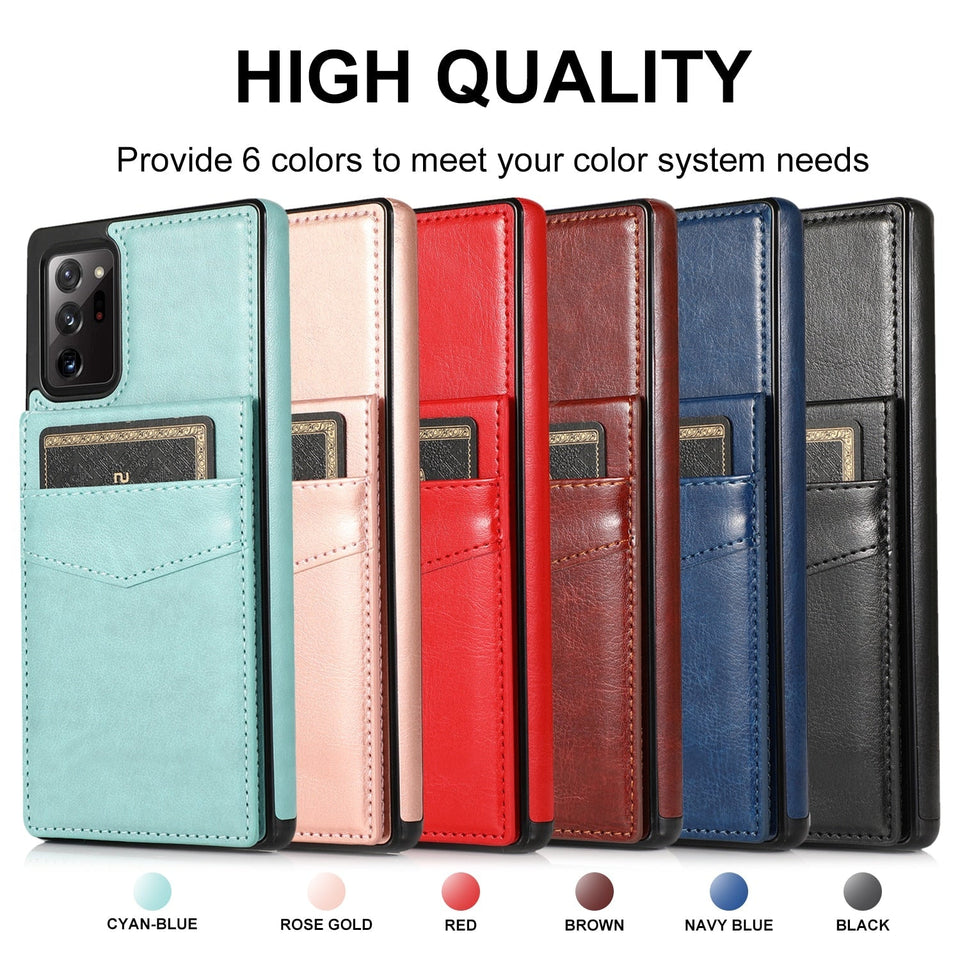 LEATHER PHONE CASE FOR SAMSUNG GALAXY NOTE 20 SERIES WITH CARD SLOT TO HOLD 5 CARDS