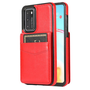 LEATHER PHONE CASE FOR HUAWEI P30 SERIES  WITH STAND (HOLDS 5 CARDS)