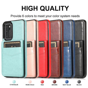 LEATHER PHONE CASE FOR HUAWEI P30 SERIES  WITH STAND (HOLDS 5 CARDS)