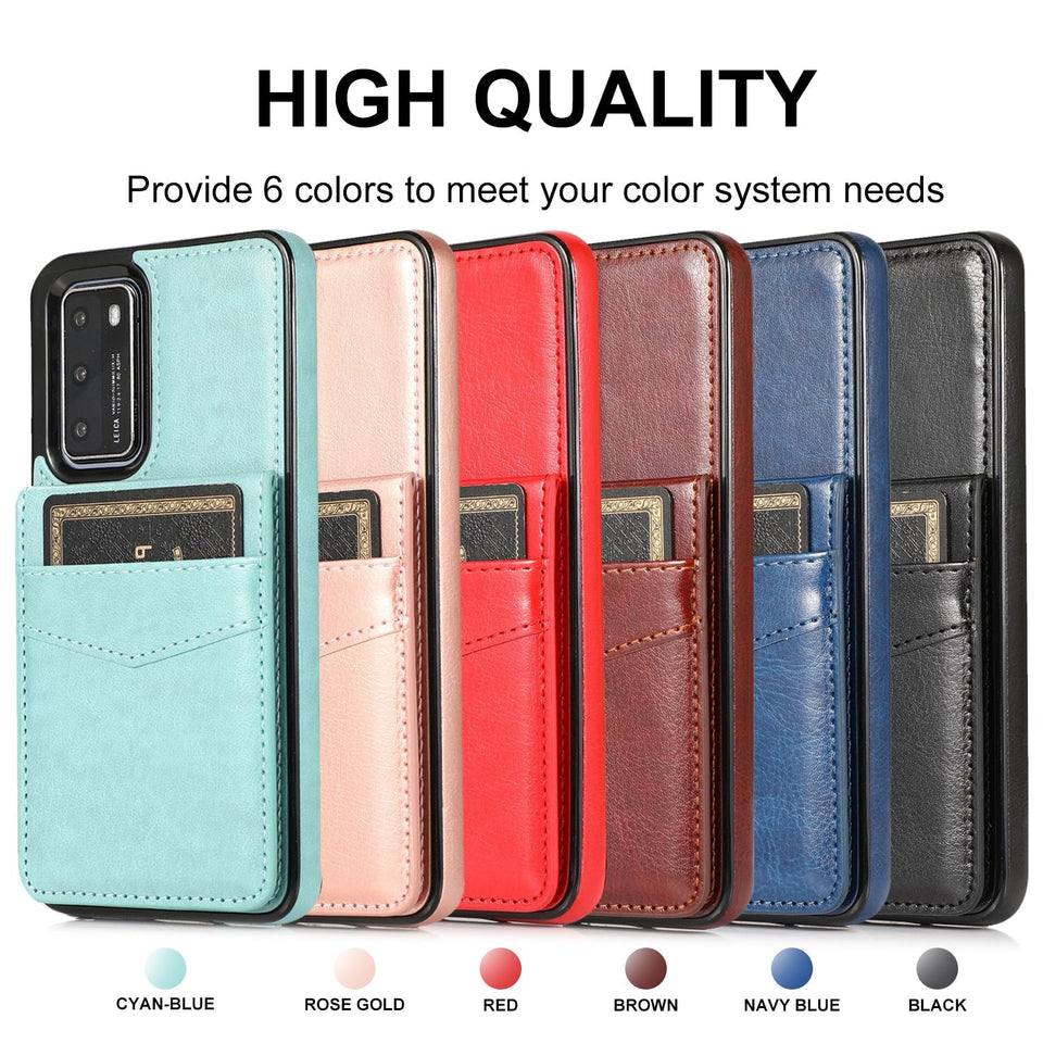 LEATHER PHONE CASE FOR HUAWEI P30 SERIES  WITH STAND (HOLDS 5 CARDS)