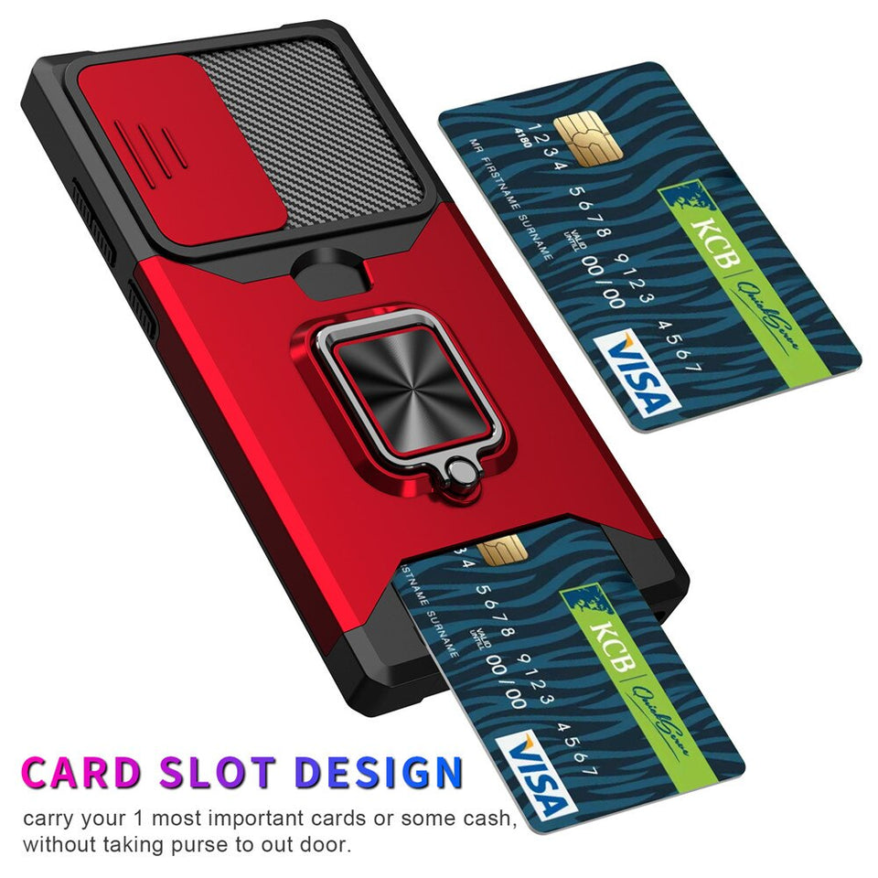 3-in-1 Shielded Ring Case With Card Slot For Apple iPhone 12 Series