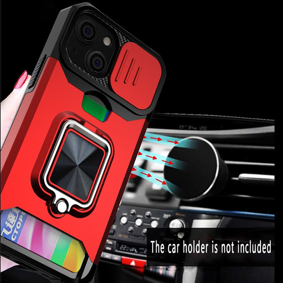 3-in-1 Shielded Ring Case With Card Slot For Apple iPhone 12 Series