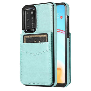 LEATHER PHONE CASE FOR HUAWEI P40 SERIES WITH STAND (HOLDS 5 CARDS)