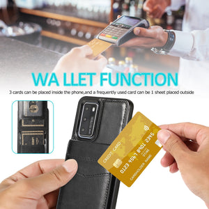 LEATHER PHONE CASE FOR HUAWEI P30 SERIES  WITH STAND (HOLDS 5 CARDS)