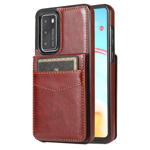 LEATHER PHONE CASE FOR HUAWEI P30 SERIES  WITH STAND (HOLDS 5 CARDS)