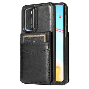 LEATHER PHONE CASE FOR HUAWEI P40 SERIES WITH STAND (HOLDS 5 CARDS)