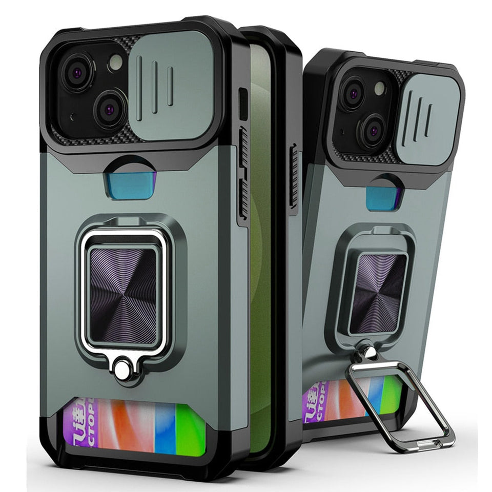 3-in-1 Shielded Ring Case With Card Slot For Apple iPhone 12 Series