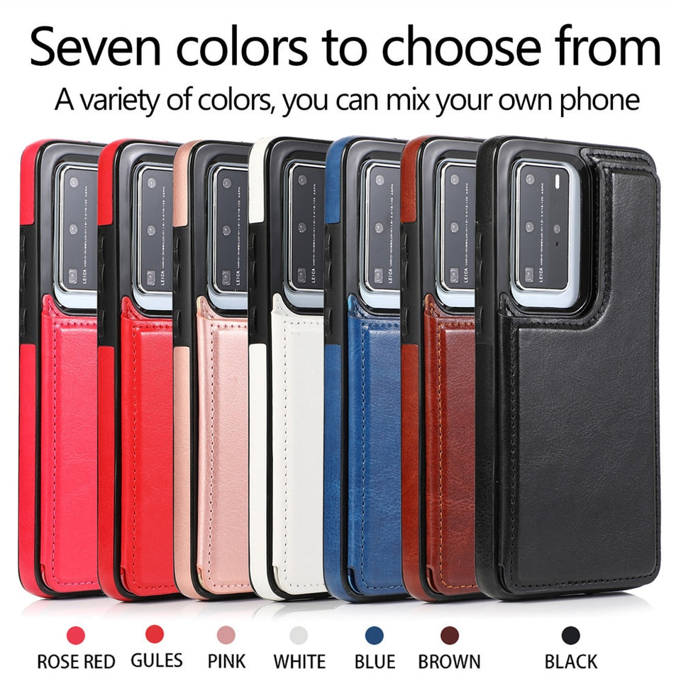 Luxury Leather  Phone Case For Huawei With Card Holder (For 4 Cards)