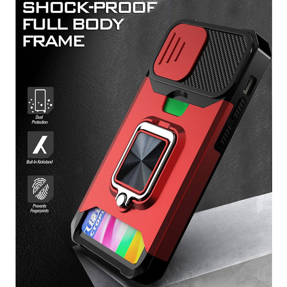 3-in-1 Shielded Ring Case With Card Slot For Apple iPhone 12 Series