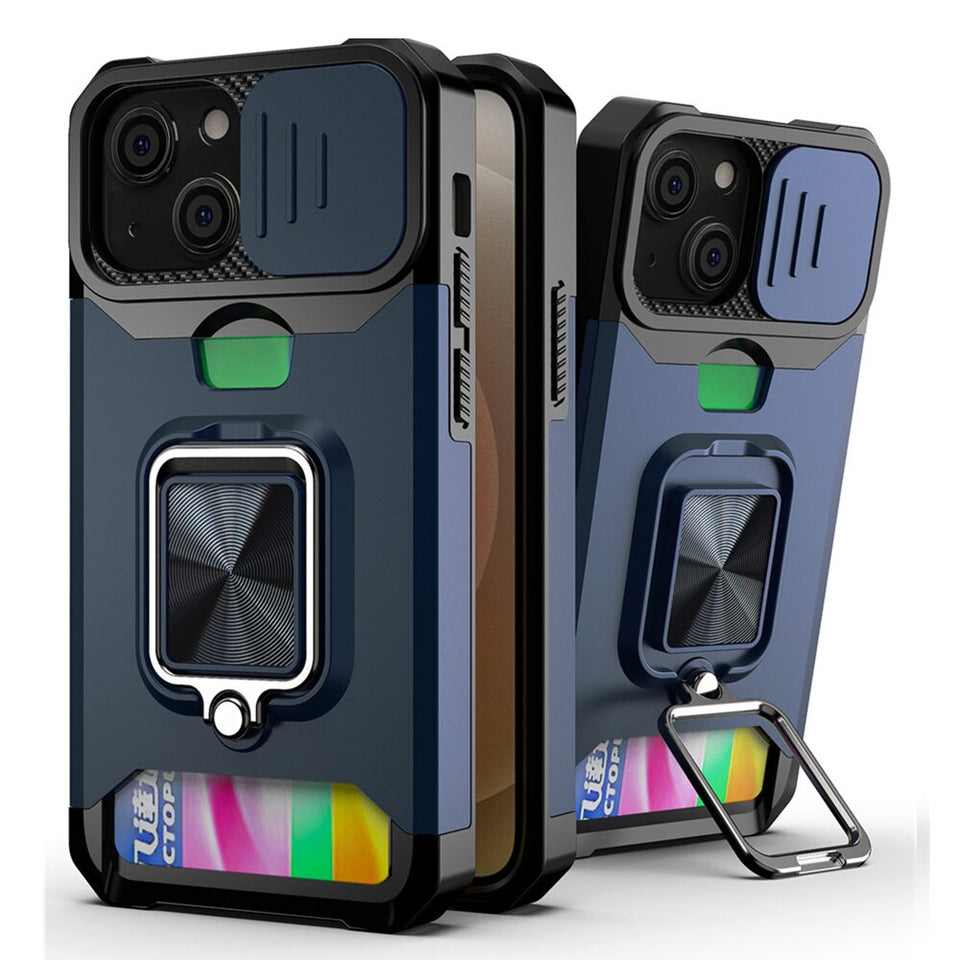 3-in-1 Shielded Ring Case With Card Slot For Apple iPhone 12 Series